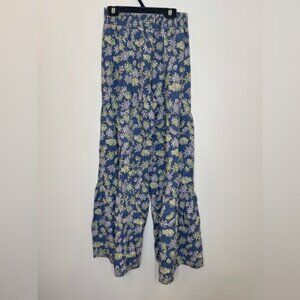 United colors of benetton Floral tiered Blue wide leg pull on pants size 11-12